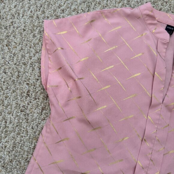 Shein Blouse womens Small Blush Pink Gold Print Short Sleeve Casual Loose Fit - Picture 5 of 12